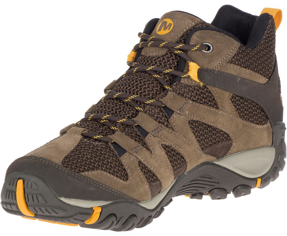 Merrell Hiking Boots Brown - Alverstone Mid Waterproof Wide Width - Mens 36BDMXUIK